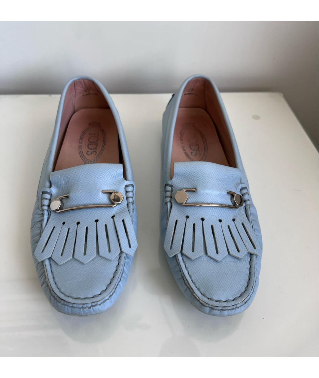 TOD'S Голубые кожаные мокасины, фото 2