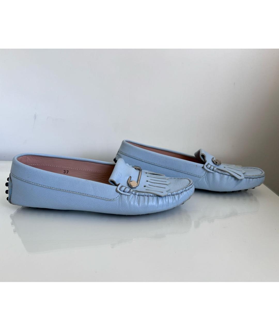 TOD'S Голубые кожаные мокасины, фото 7