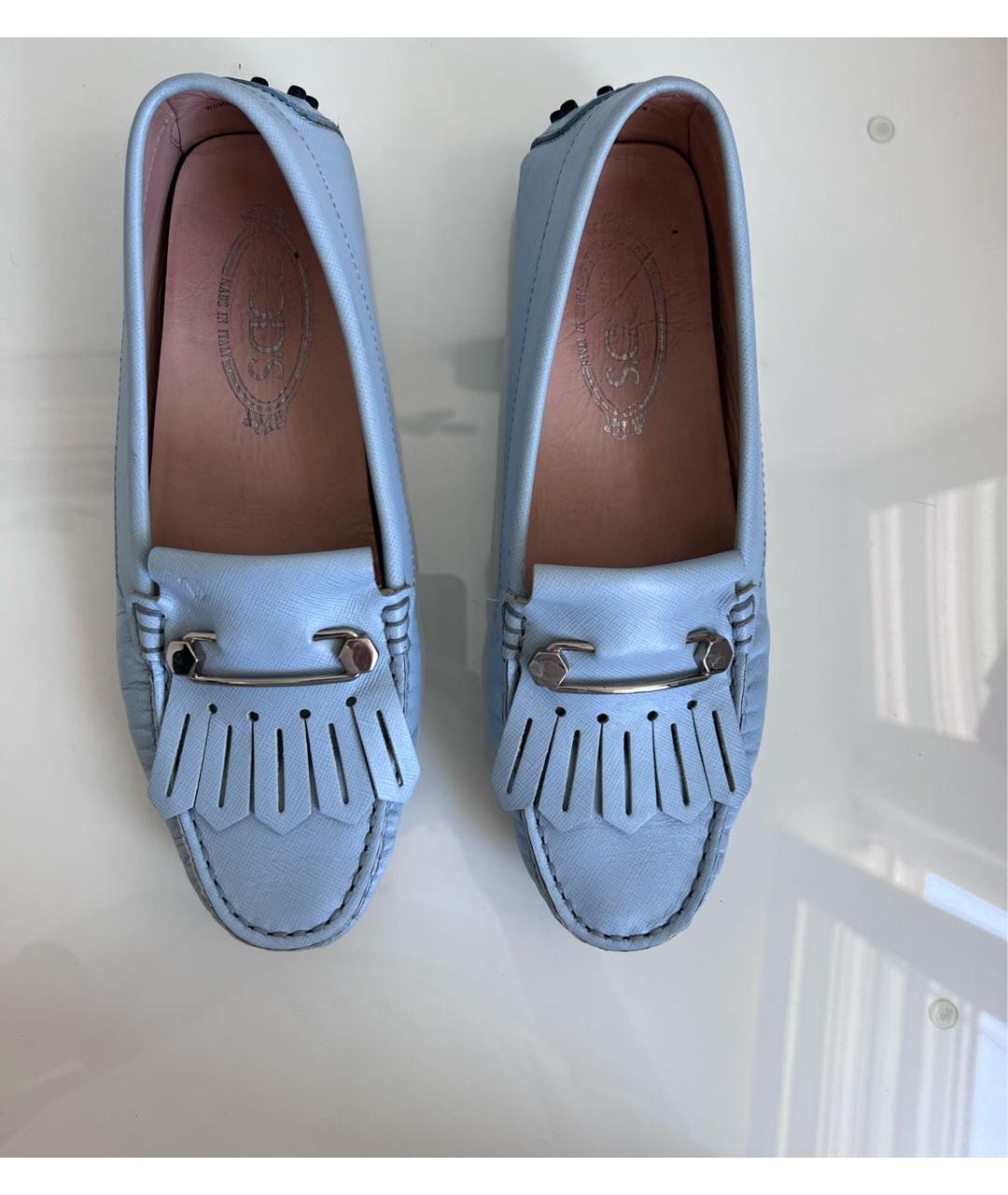 TOD'S Голубые кожаные мокасины, фото 3