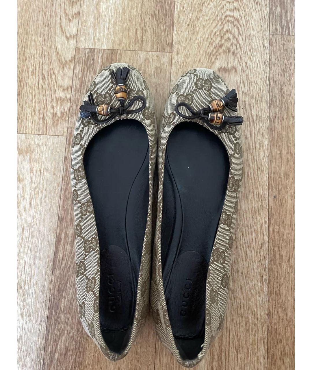 GUCCI Бежевые текстильные балетки, фото 3