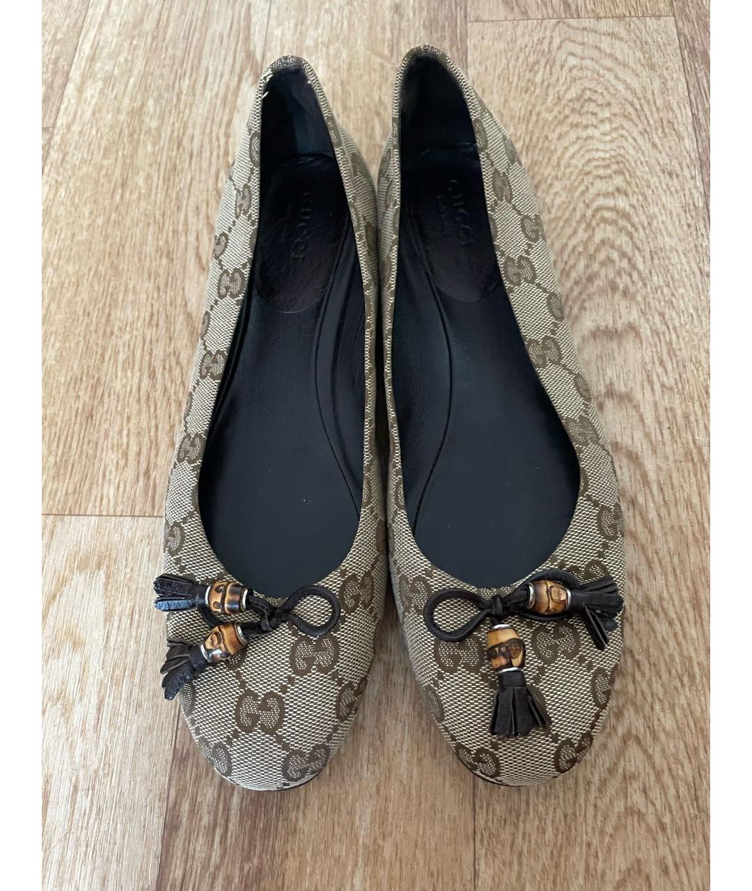 GUCCI Бежевые текстильные балетки, фото 2