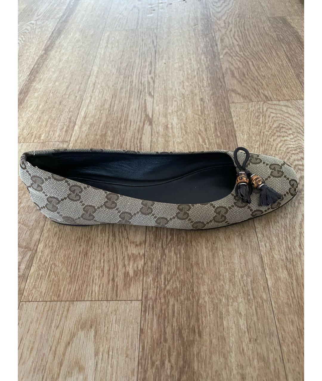 GUCCI Бежевые текстильные балетки, фото 9