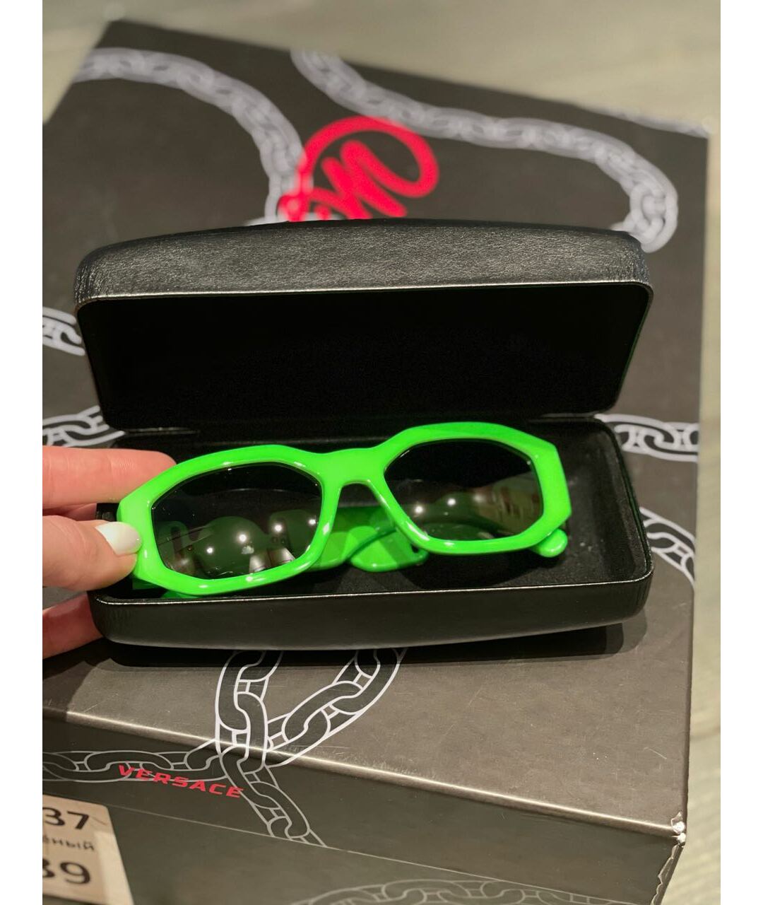 VERSACE Зеленые пластиковые солнцезащитные очки, фото 5