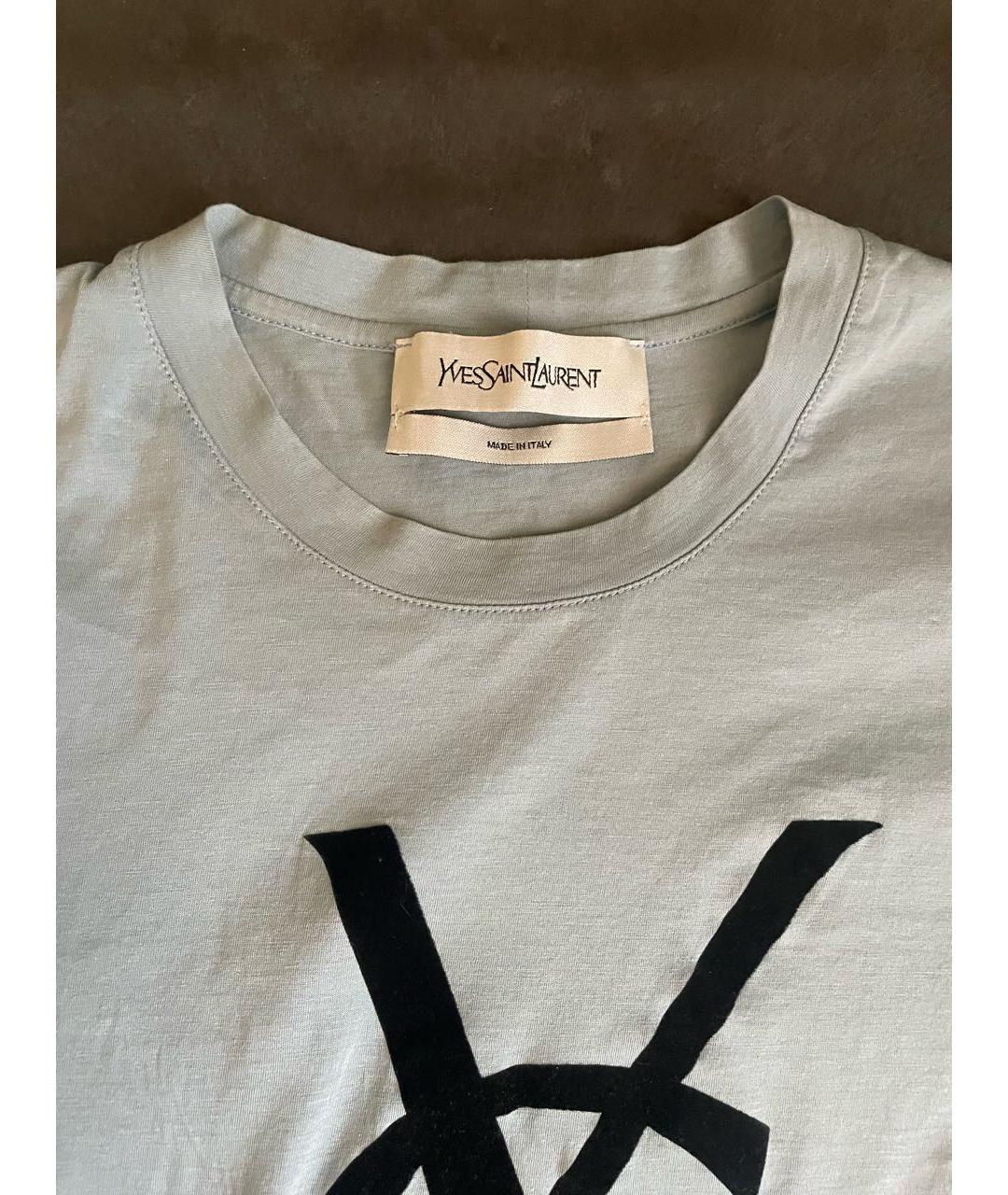 SAINT LAURENT Голубая хлопковая футболка, фото 3