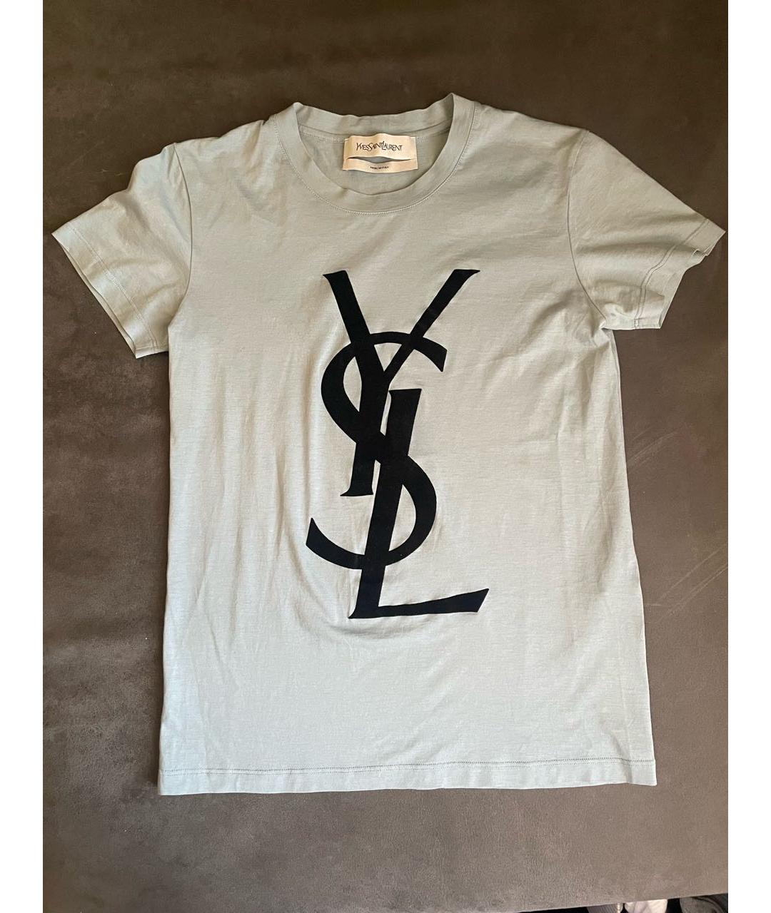 SAINT LAURENT Голубая хлопковая футболка, фото 5