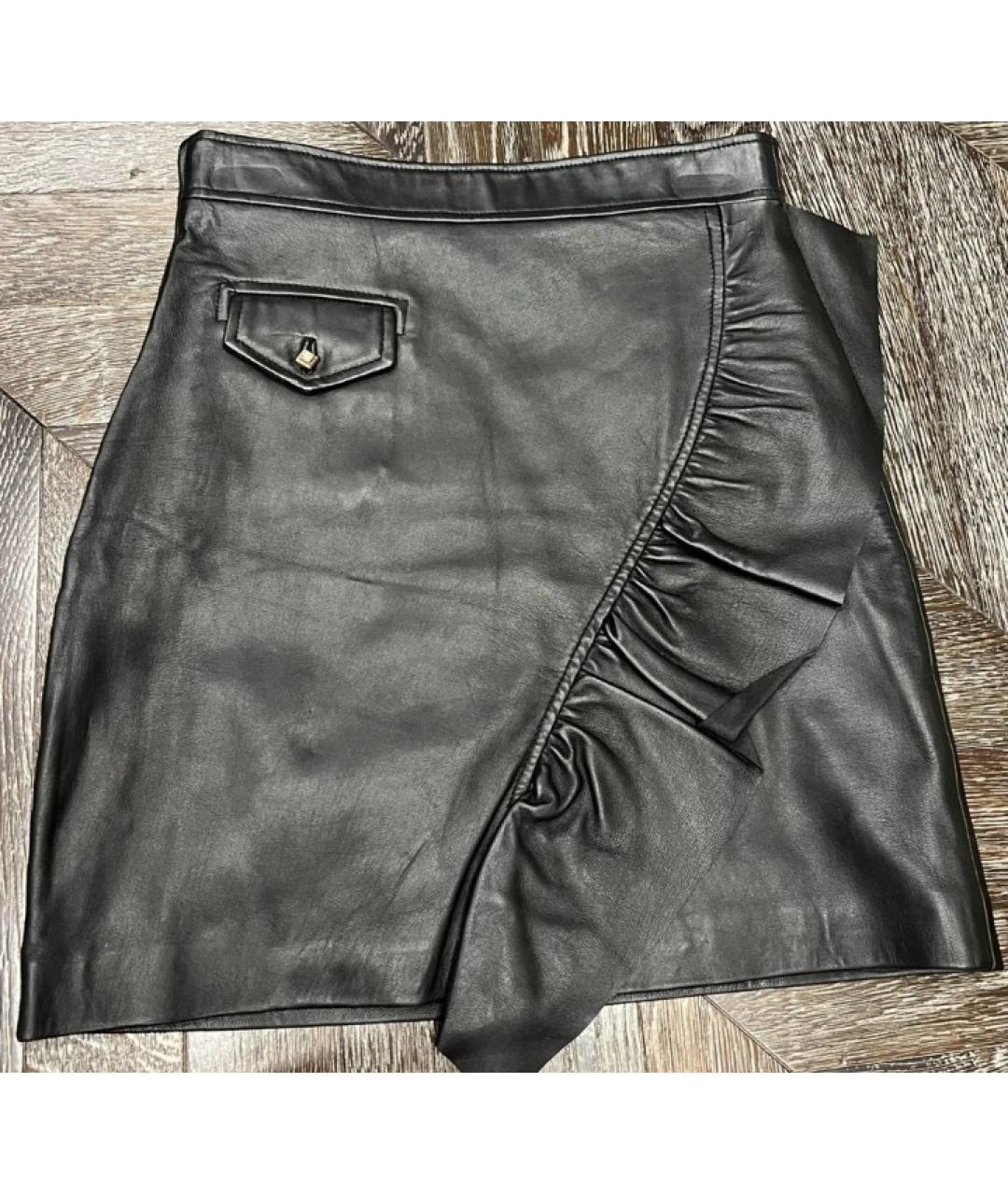 SANDRO Черная кожаная юбка мини, фото 2