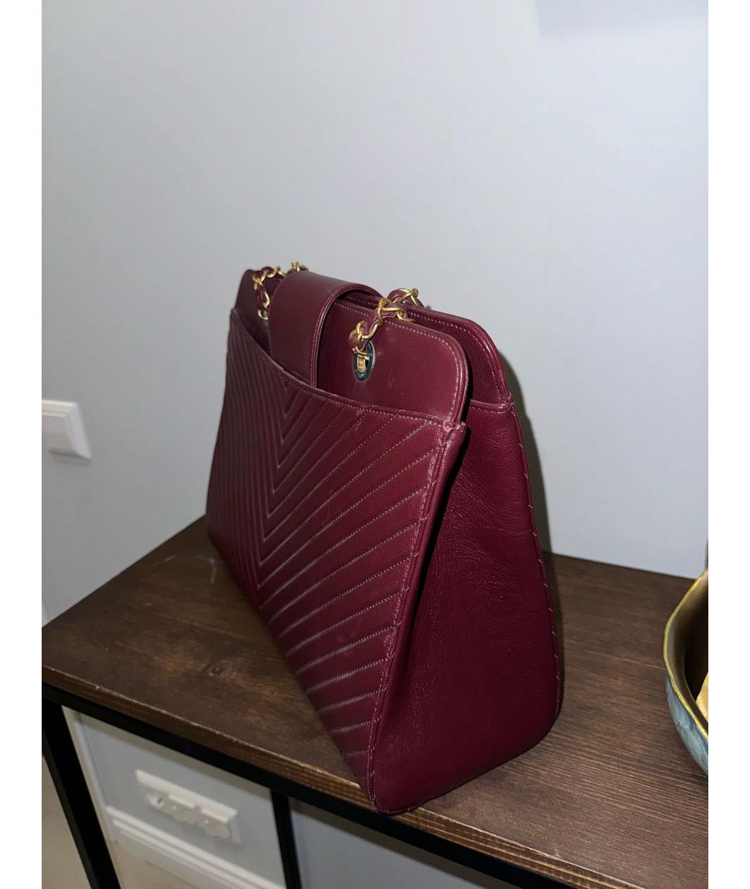 CHANEL PRE-OWNED Бордовая кожаная сумка с короткими ручками, фото 4