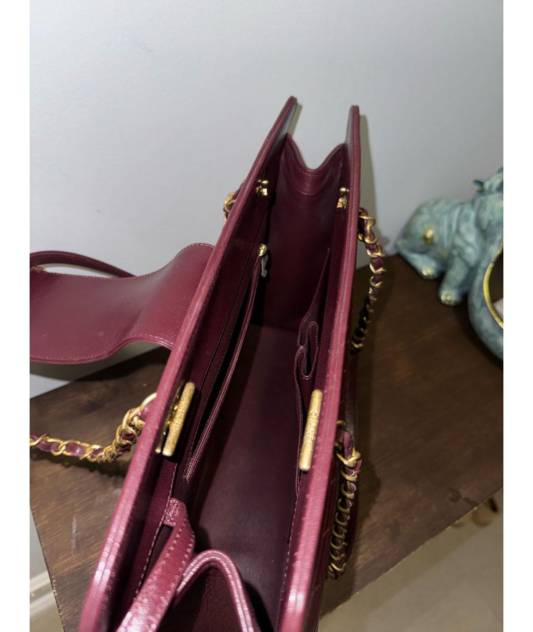 CHANEL PRE-OWNED Бордовая кожаная сумка с короткими ручками, фото 6