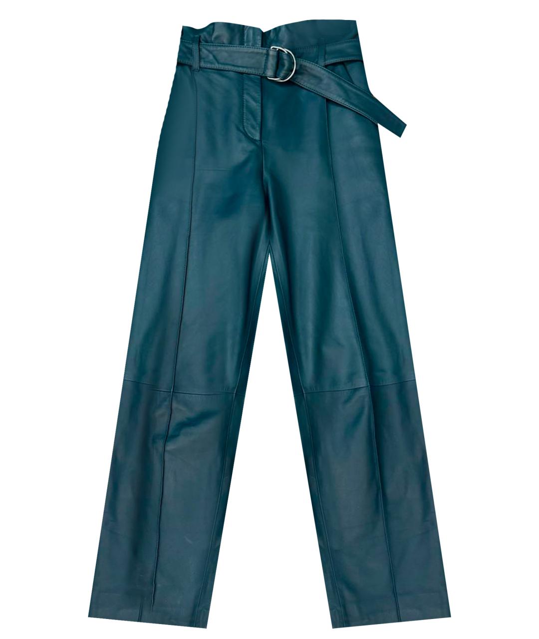 YVES SALOMON Синие кожаные прямые брюки, фото 1