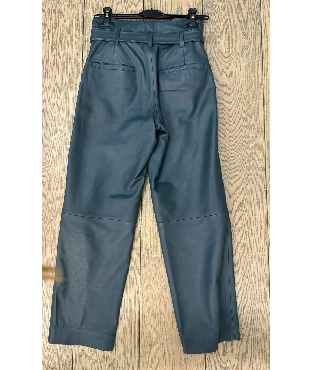 YVES SALOMON Синие кожаные прямые брюки, фото 2