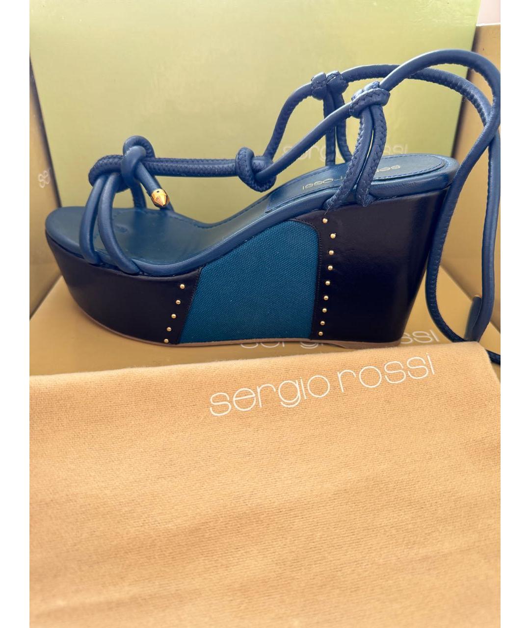 SERGIO ROSSI Темно-синие кожаные босоножки, фото 5