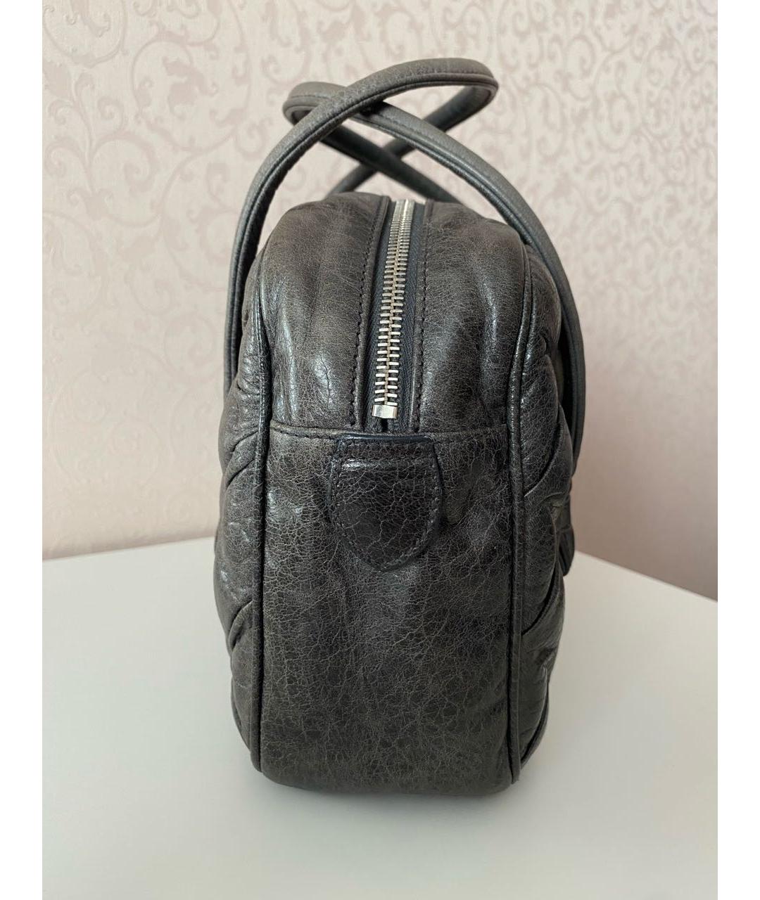 BALENCIAGA Антрацитовая кожаная сумка с короткими ручками, фото 5
