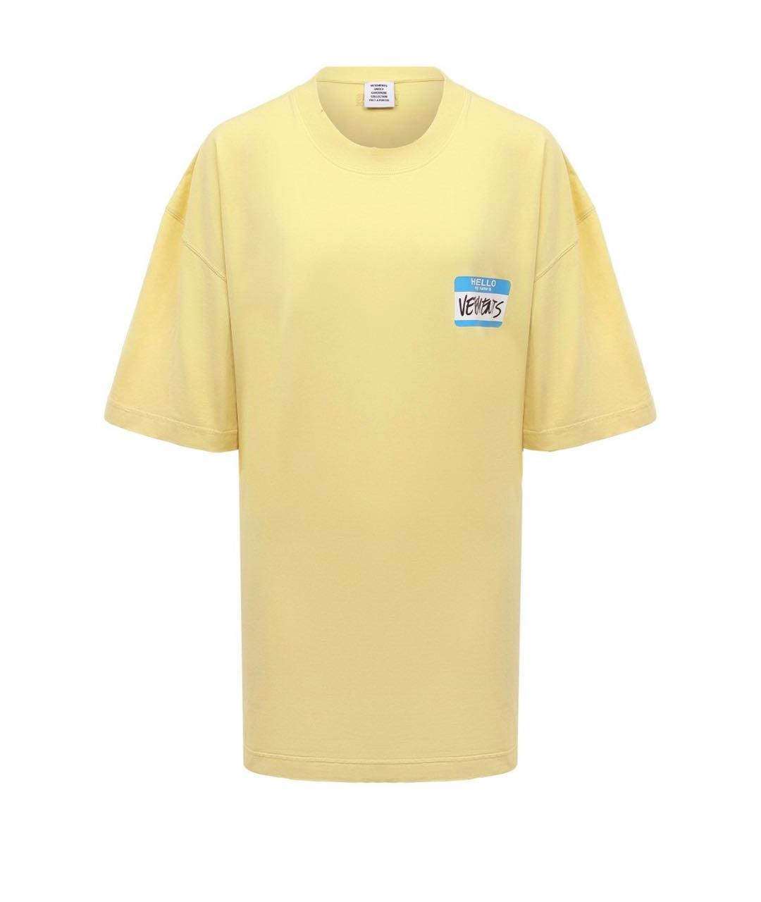 VETEMENTS Желтая хлопковая футболка, фото 1