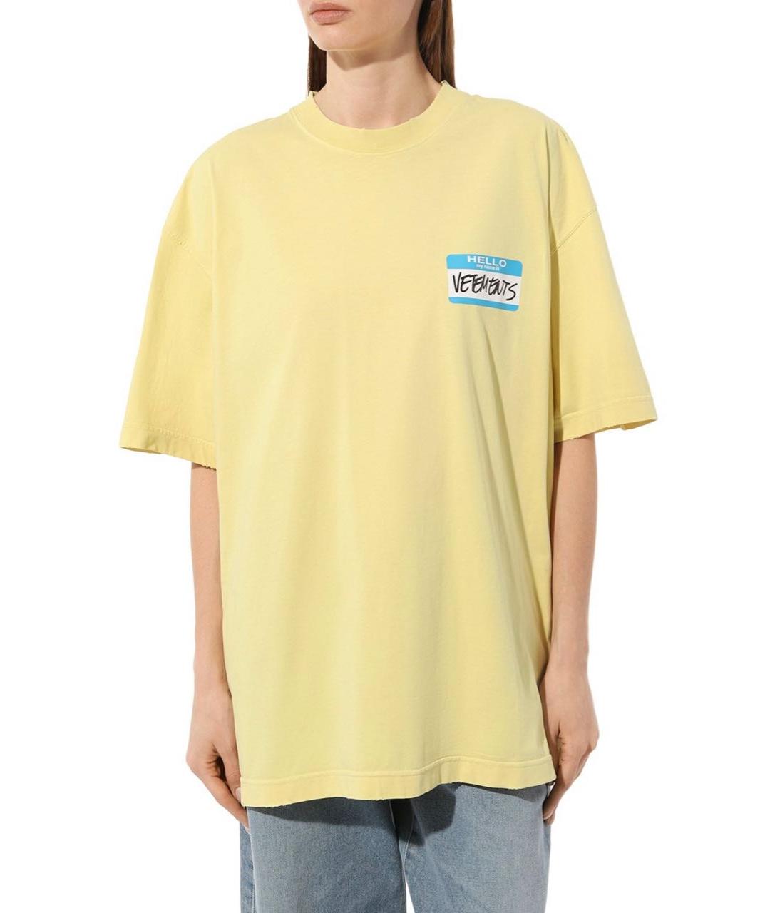VETEMENTS Желтая хлопковая футболка, фото 3