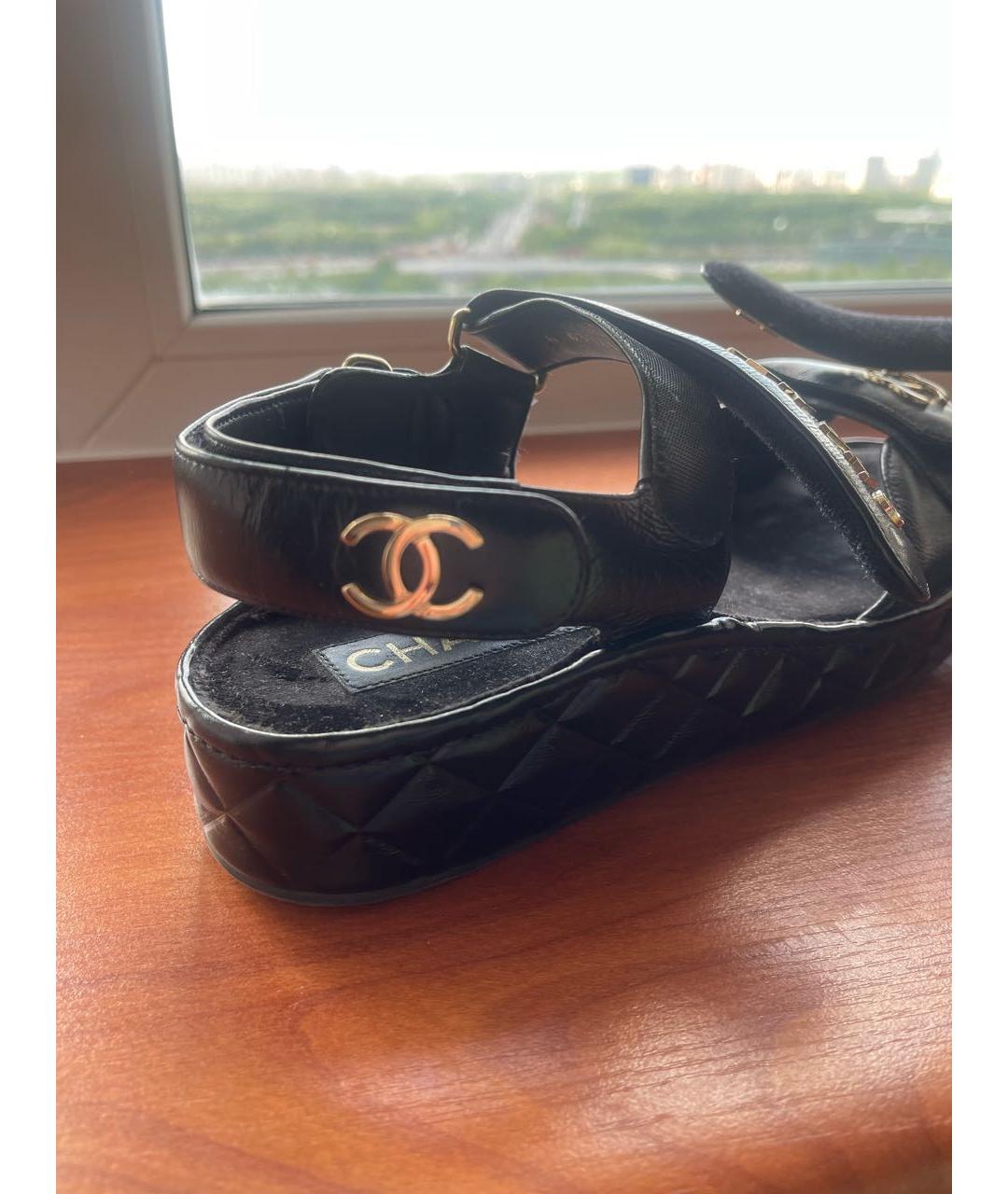 CHANEL PRE-OWNED Черные кожаные сандалии, фото 7