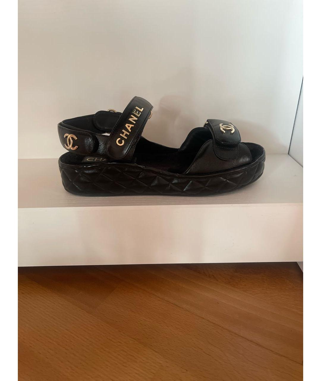 CHANEL PRE-OWNED Черные кожаные сандалии, фото 9