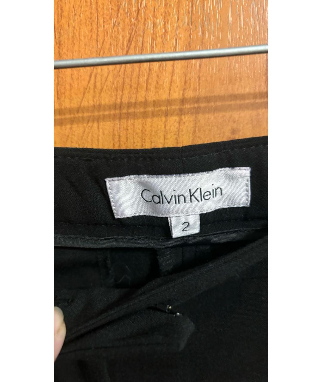 CALVIN KLEIN Черные хлопко-эластановые прямые брюки, фото 3