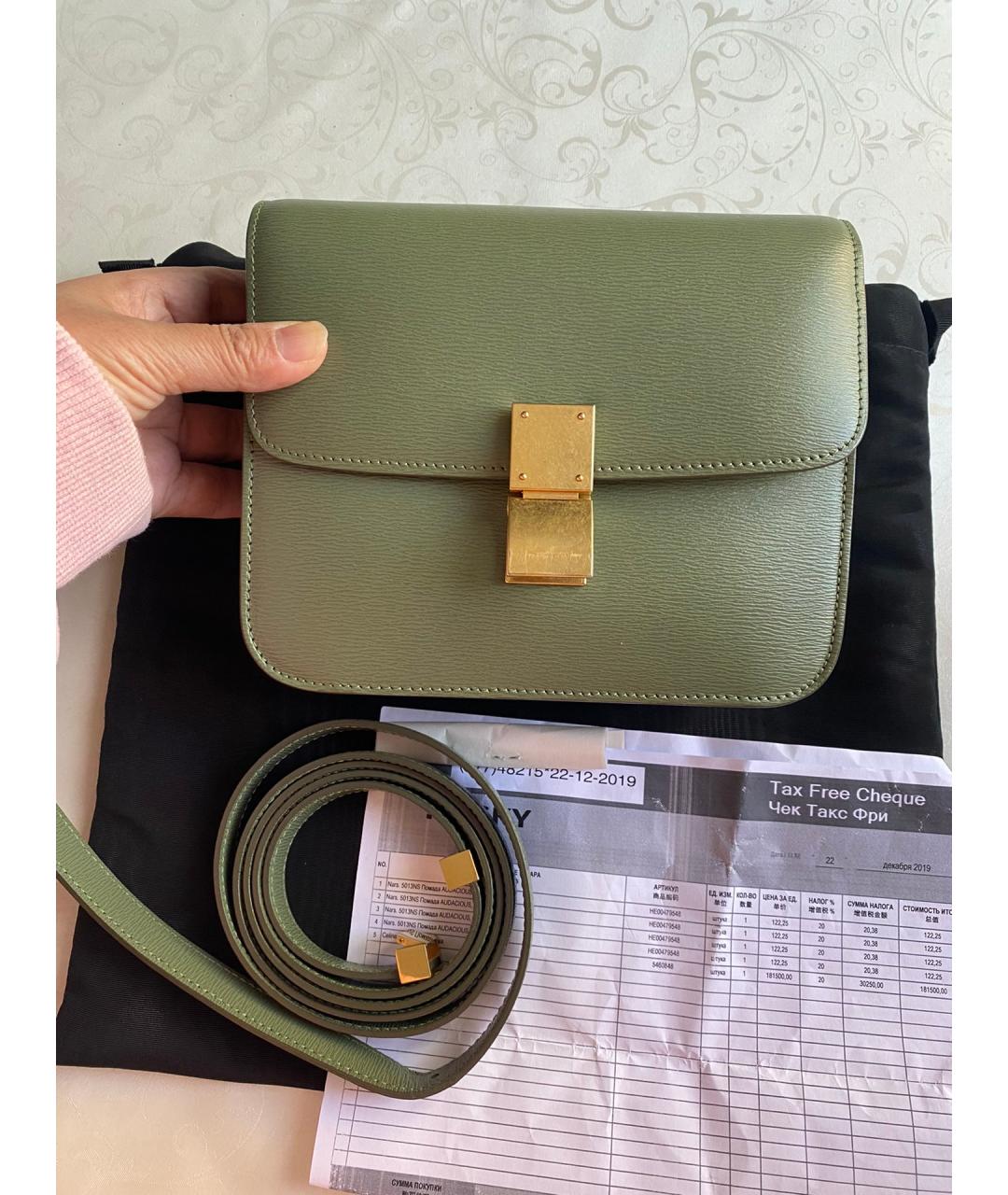 CELINE Зеленая кожаная сумка через плечо, фото 7