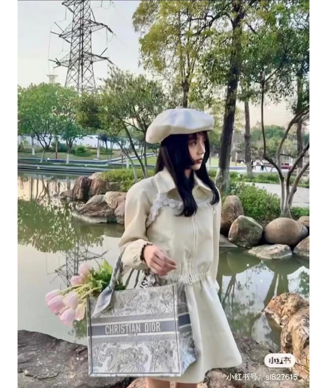 CHRISTIAN DIOR Серая жаккардовая сумка с короткими ручками, фото 6