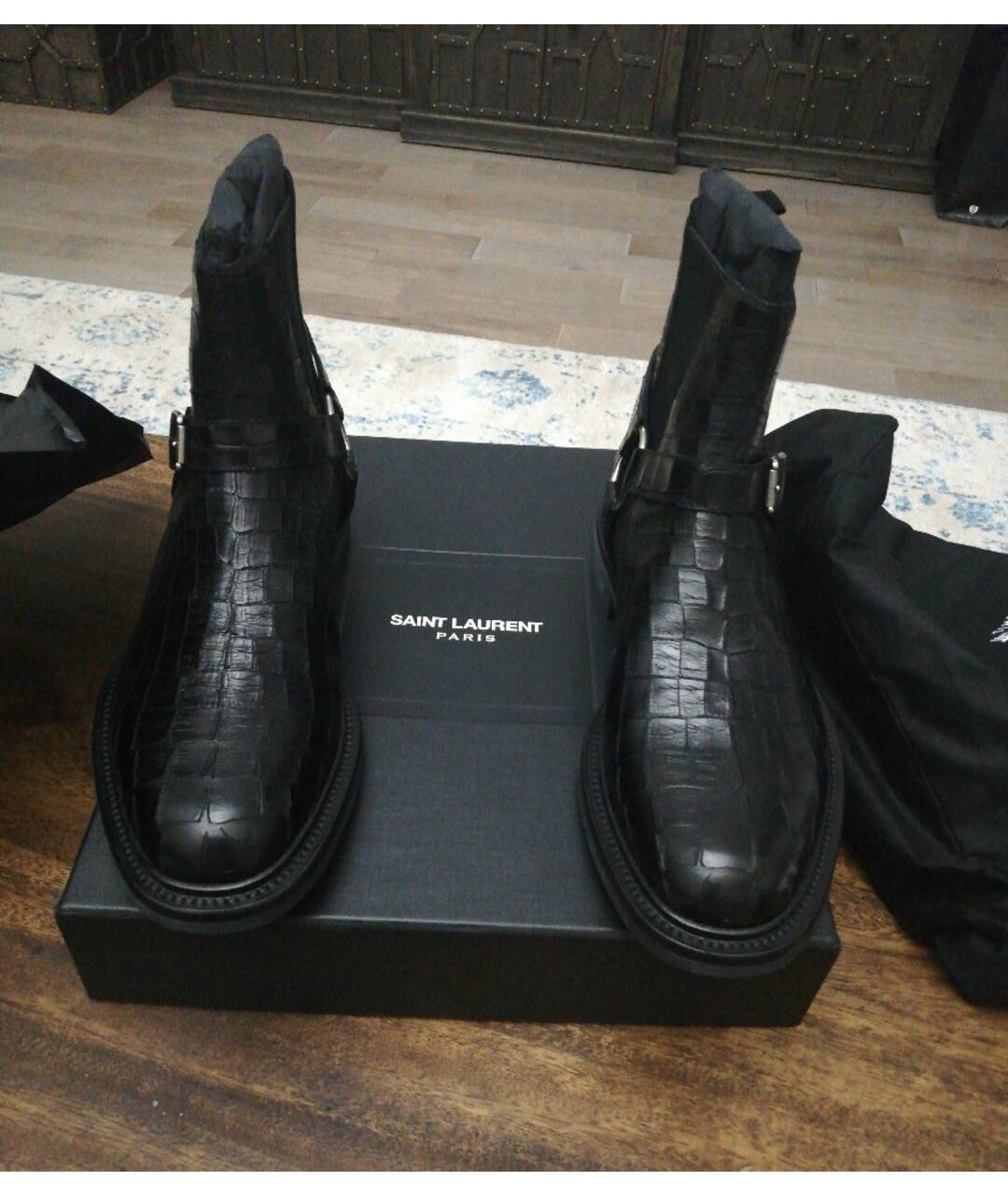 SAINT LAURENT Черные кожаные низкие ботинки, фото 2