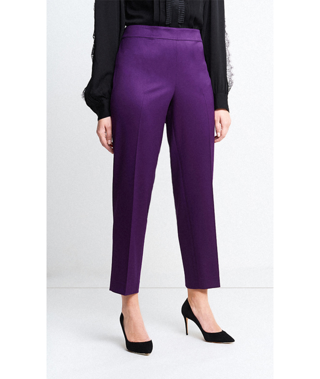 ST. JOHN Фиолетовые шелковые прямые брюки, фото 3