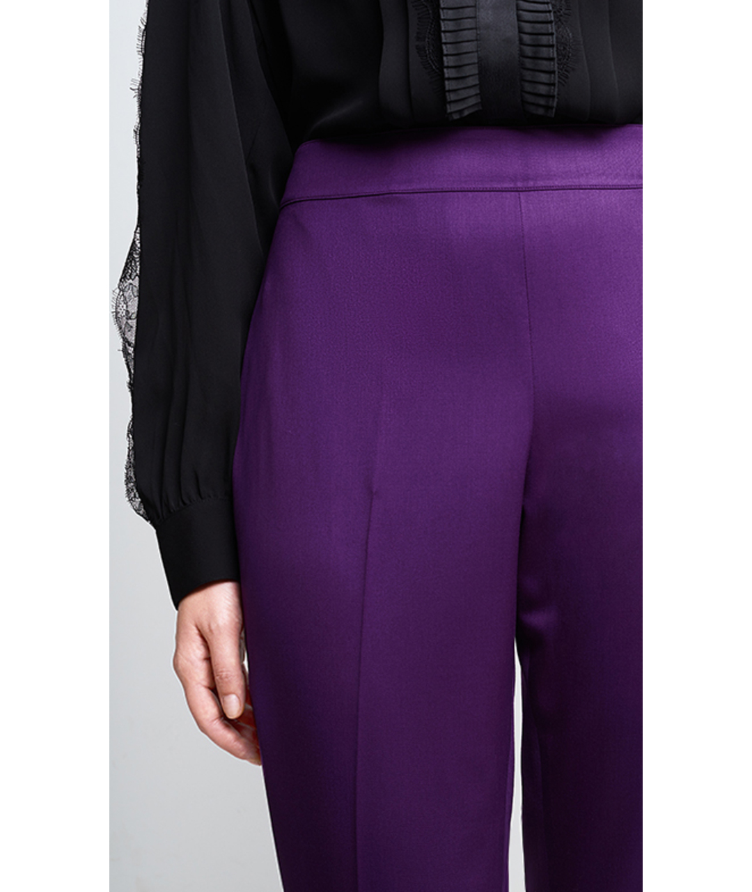 ST. JOHN Фиолетовые шелковые прямые брюки, фото 5
