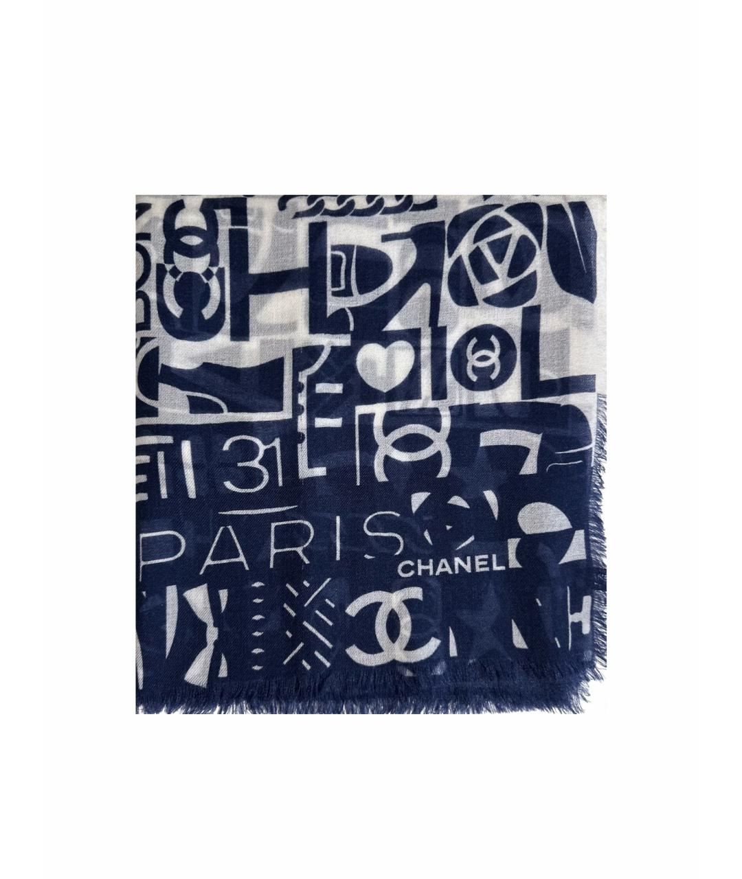 CHANEL Темно-синий кашемировый шарф, фото 1