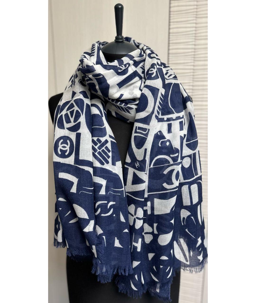 CHANEL Темно-синий кашемировый шарф, фото 8