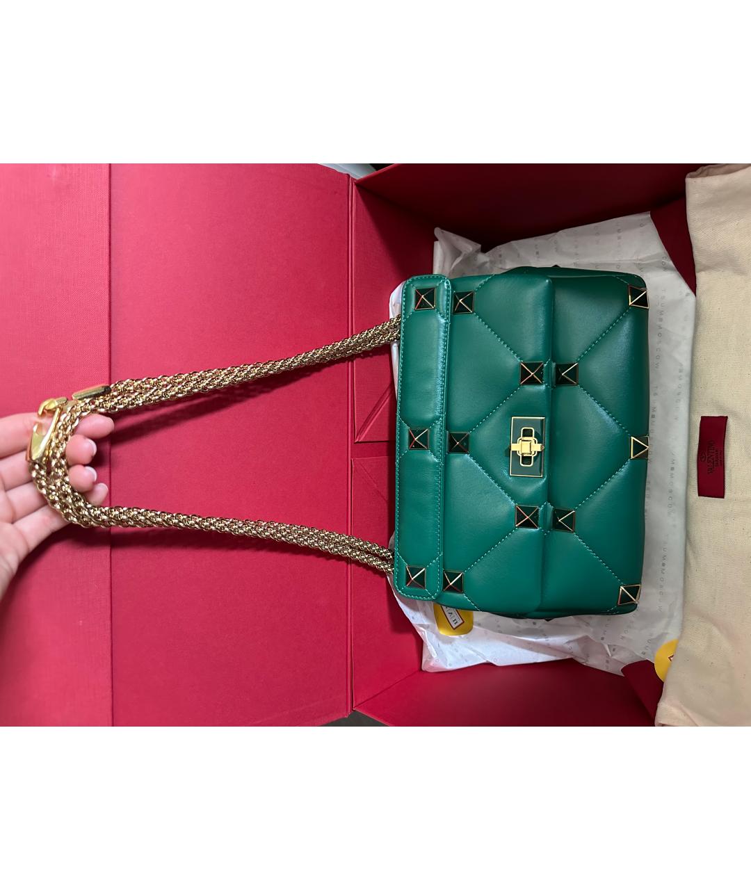 VALENTINO Зеленая кожаная сумка через плечо, фото 6