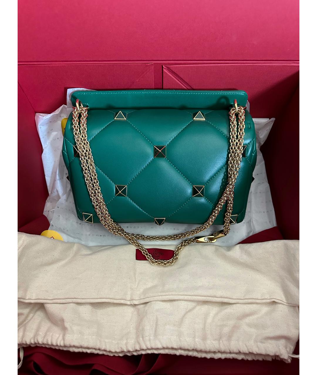 VALENTINO Зеленая кожаная сумка через плечо, фото 3