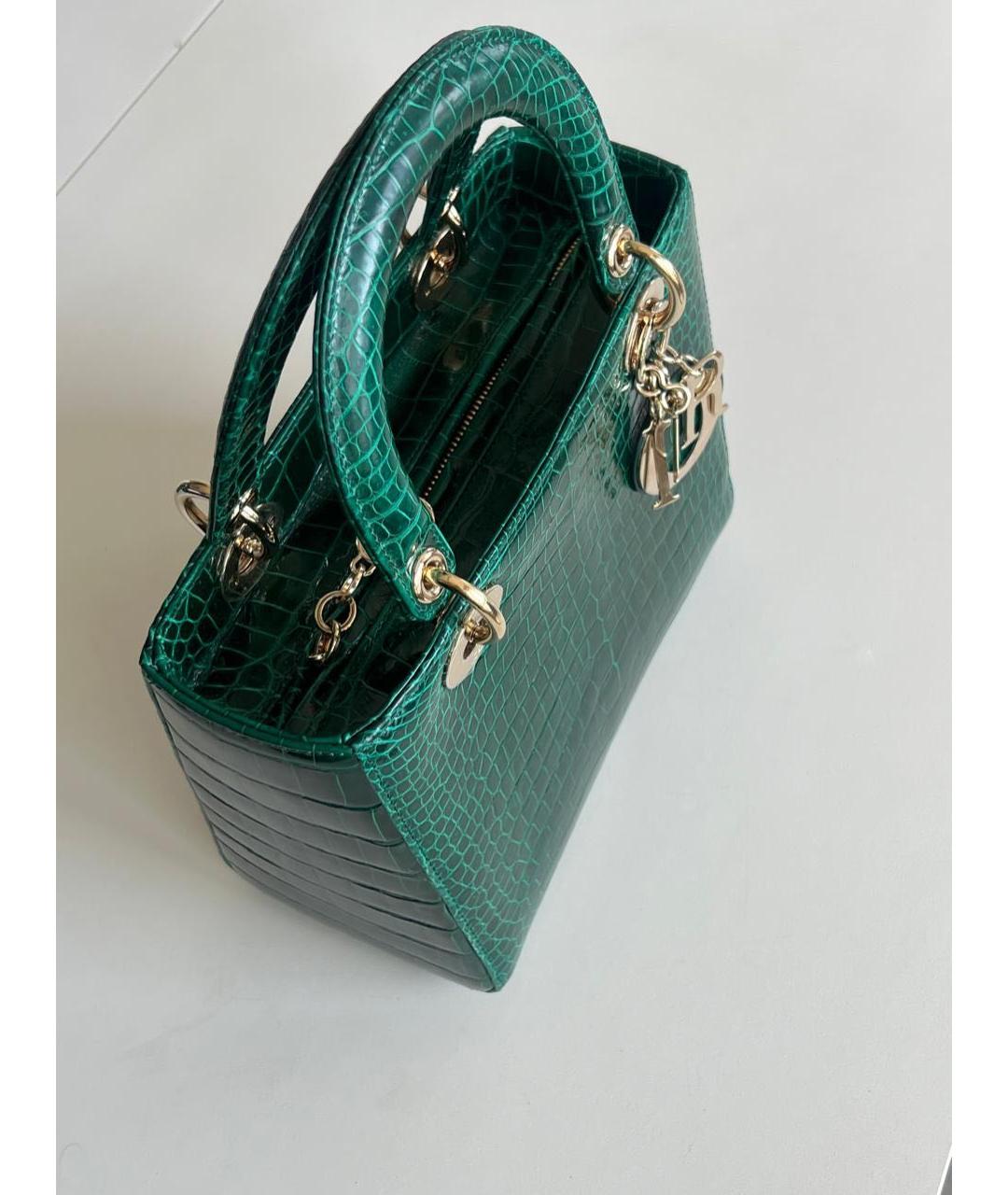 CHRISTIAN DIOR PRE-OWNED Зеленая сумка с короткими ручками из экзотической кожи, фото 2