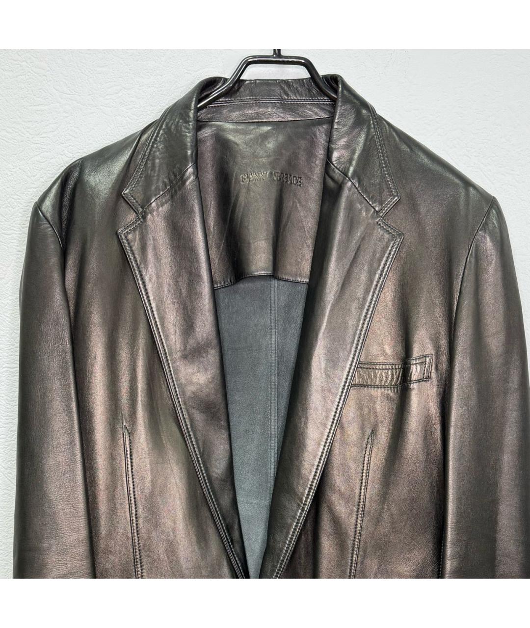 VERSACE Черный кожаный пиджак, фото 3