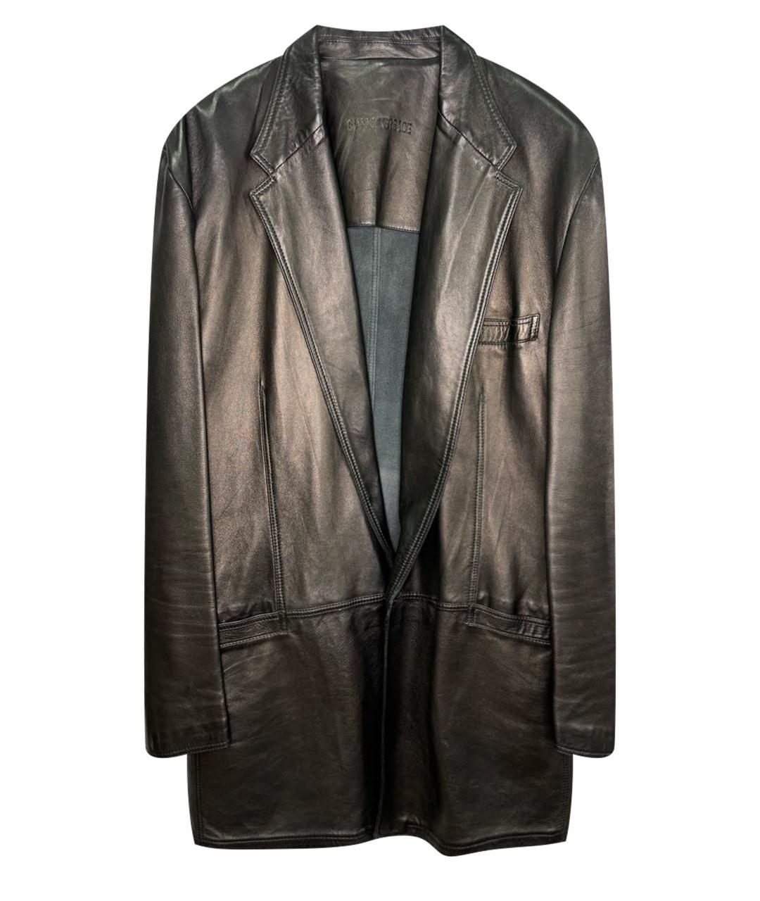 VERSACE Черный кожаный пиджак, фото 1