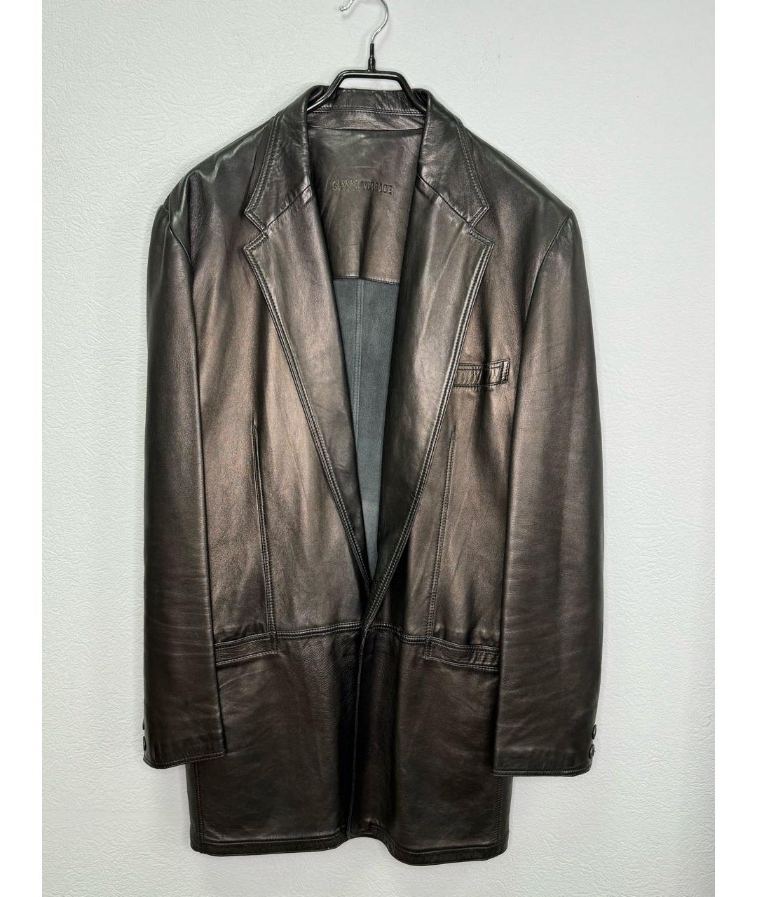 VERSACE Черный кожаный пиджак, фото 7