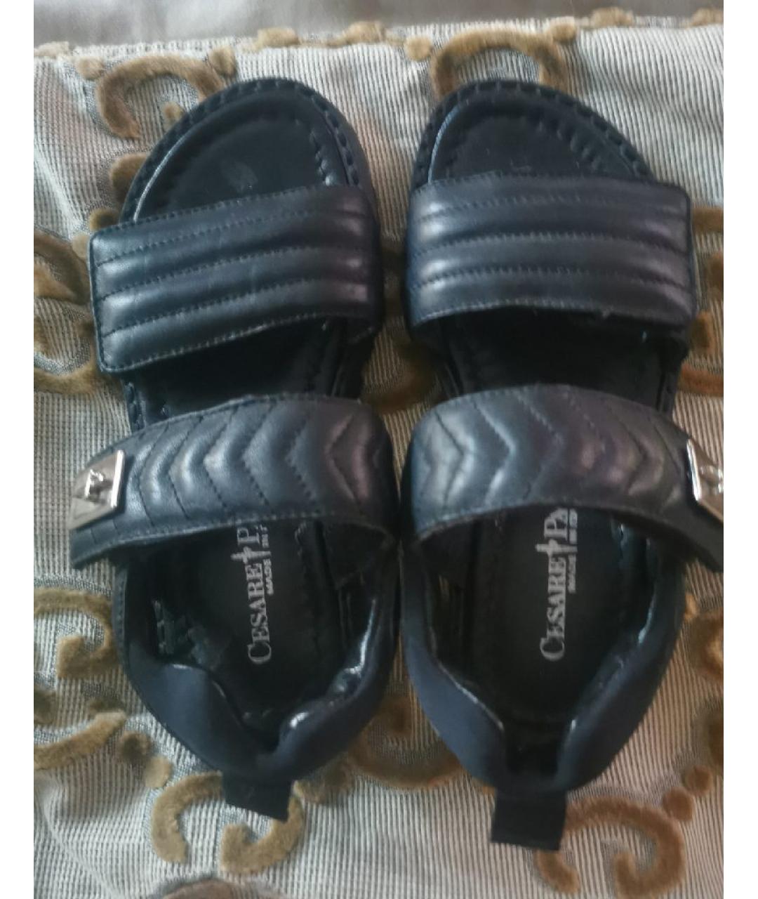 CESARE PACIOTTI Черные кожаные сандалии и шлепанцы, фото 3
