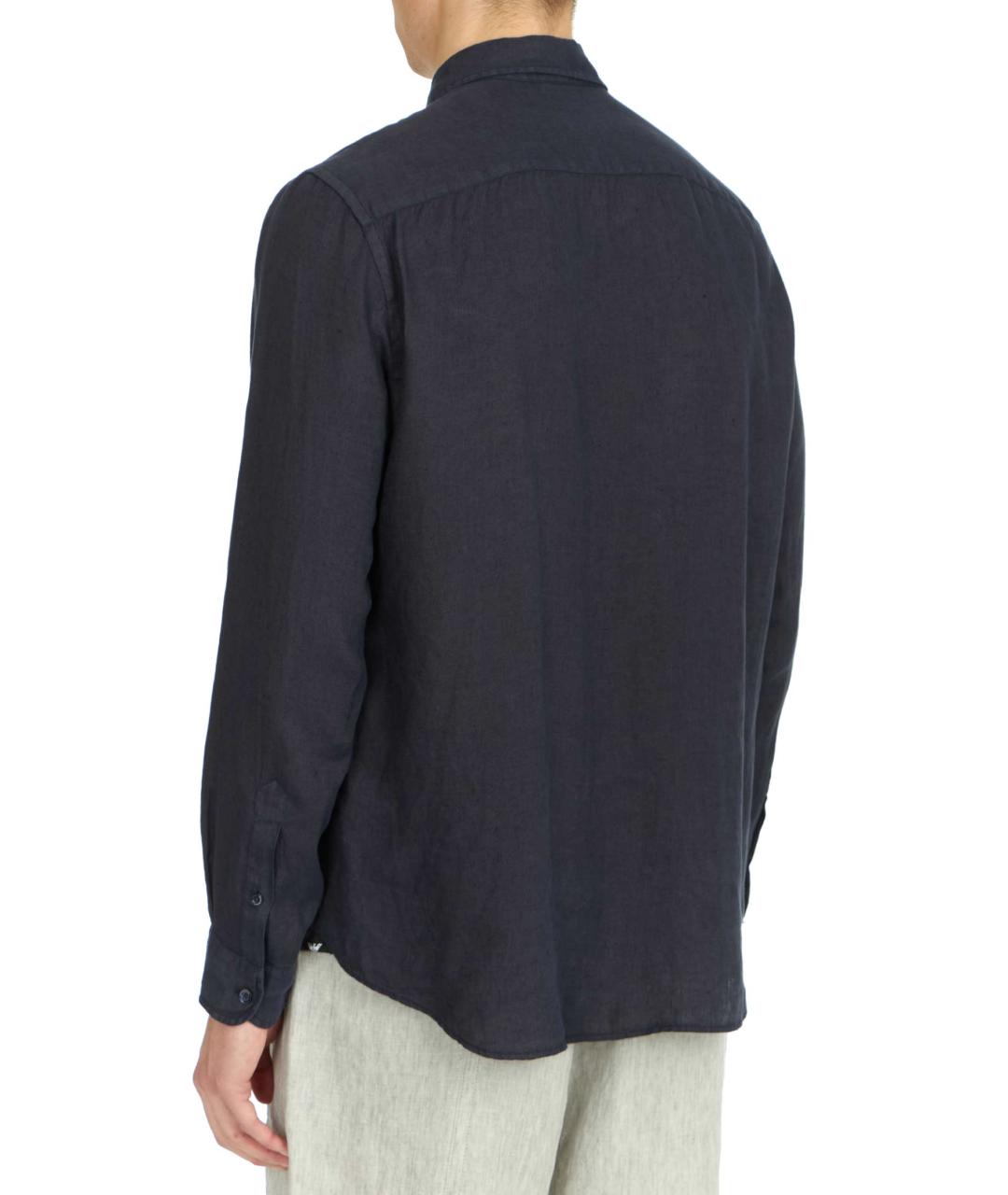 EMPORIO ARMANI Темно-синяя льняная кэжуал рубашка, фото 4