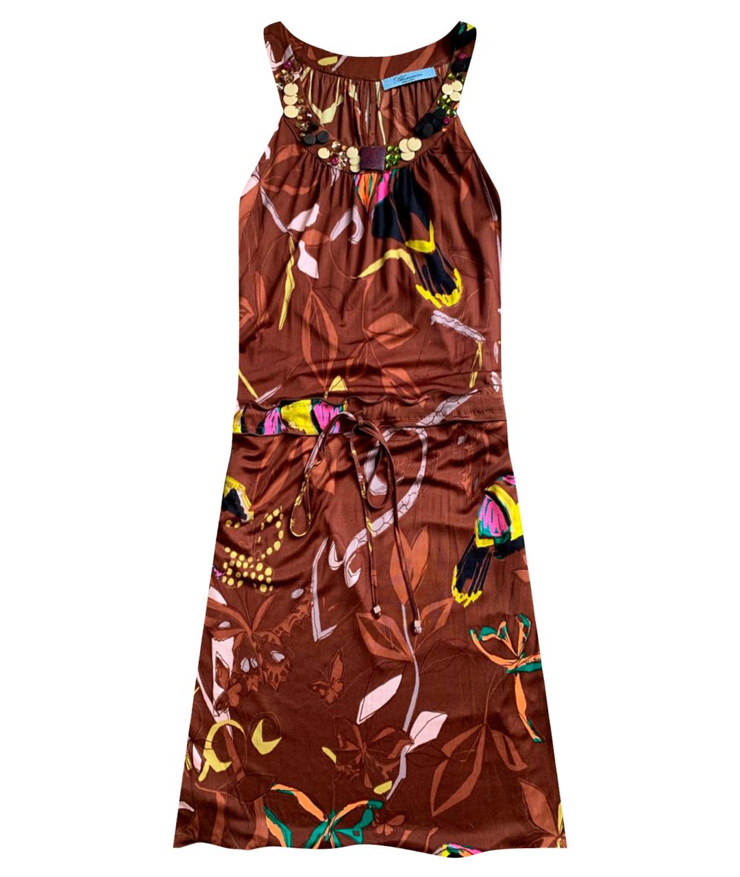 BLUMARINE Коричневое шелковое коктейльное платье, фото 1