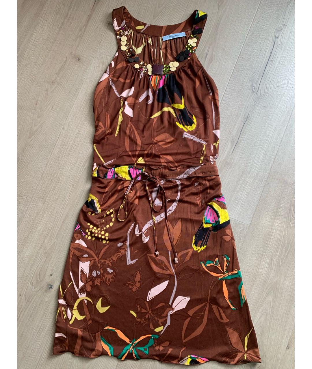 BLUMARINE Коричневое шелковое коктейльное платье, фото 7