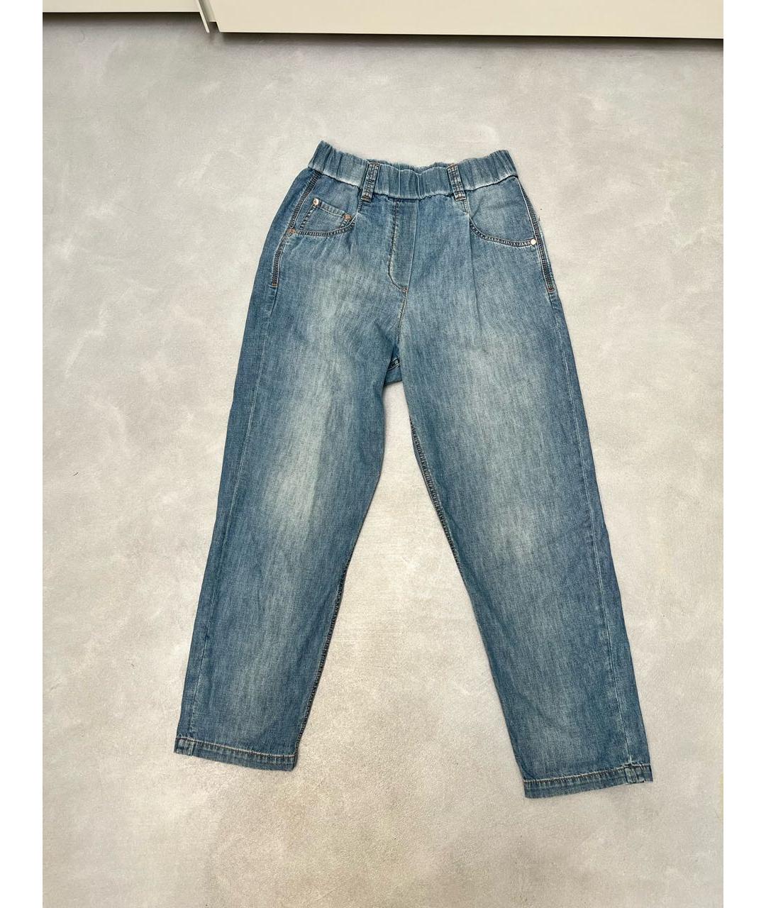 BRUNELLO CUCINELLI Голубые хлопковые прямые джинсы, фото 9
