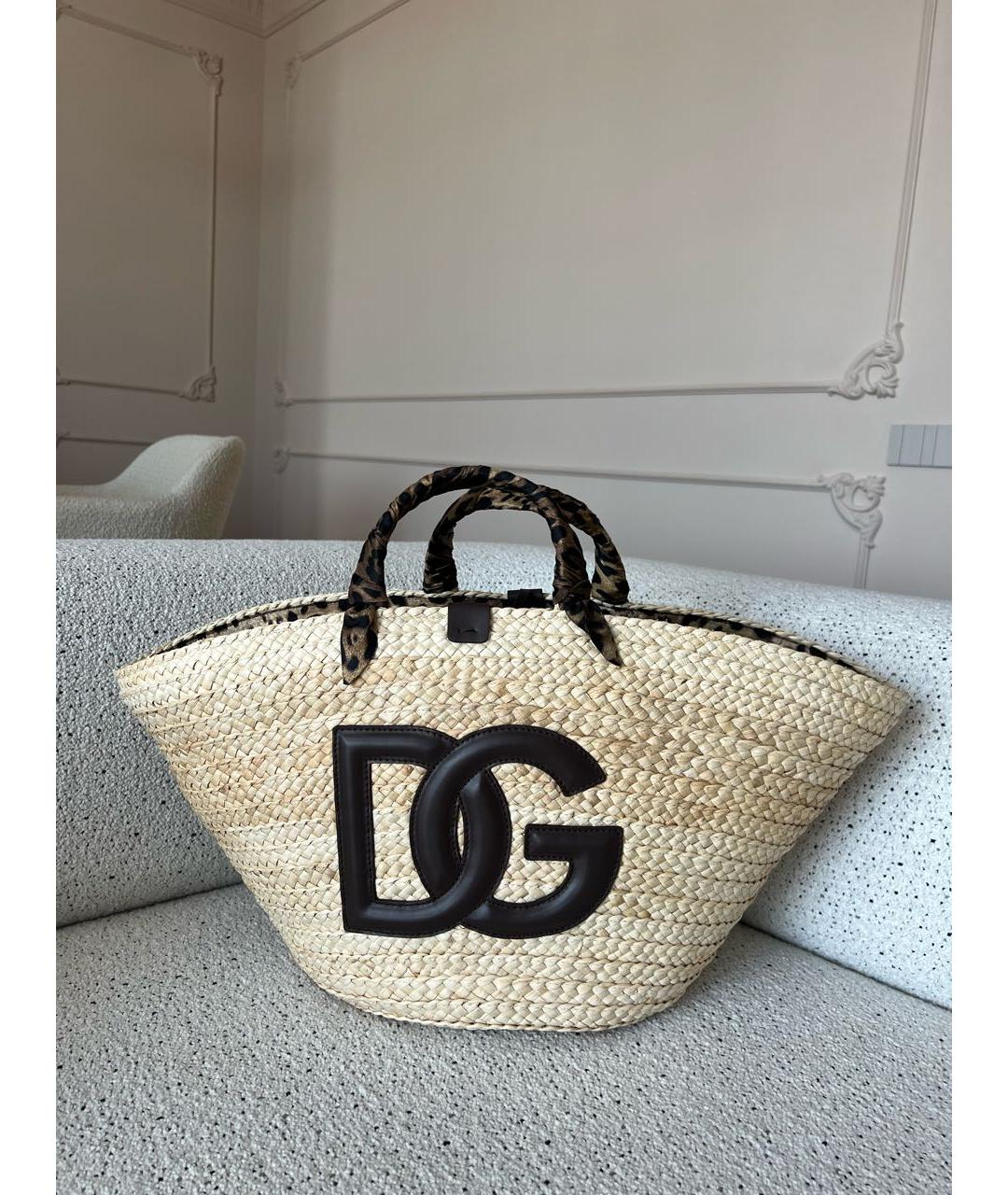 DOLCE&GABBANA Бежевая пелетеная пляжная сумка, фото 3