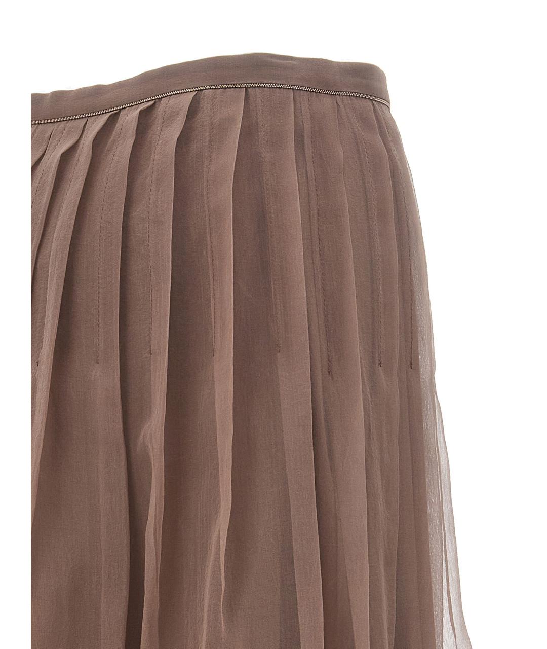 BRUNELLO CUCINELLI Коричневая шелковая юбка миди, фото 4