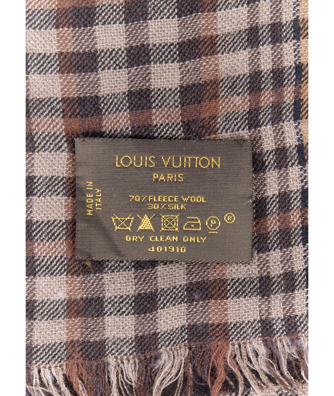 LOUIS VUITTON PRE-OWNED Коричневый шерстяной платок, фото 3
