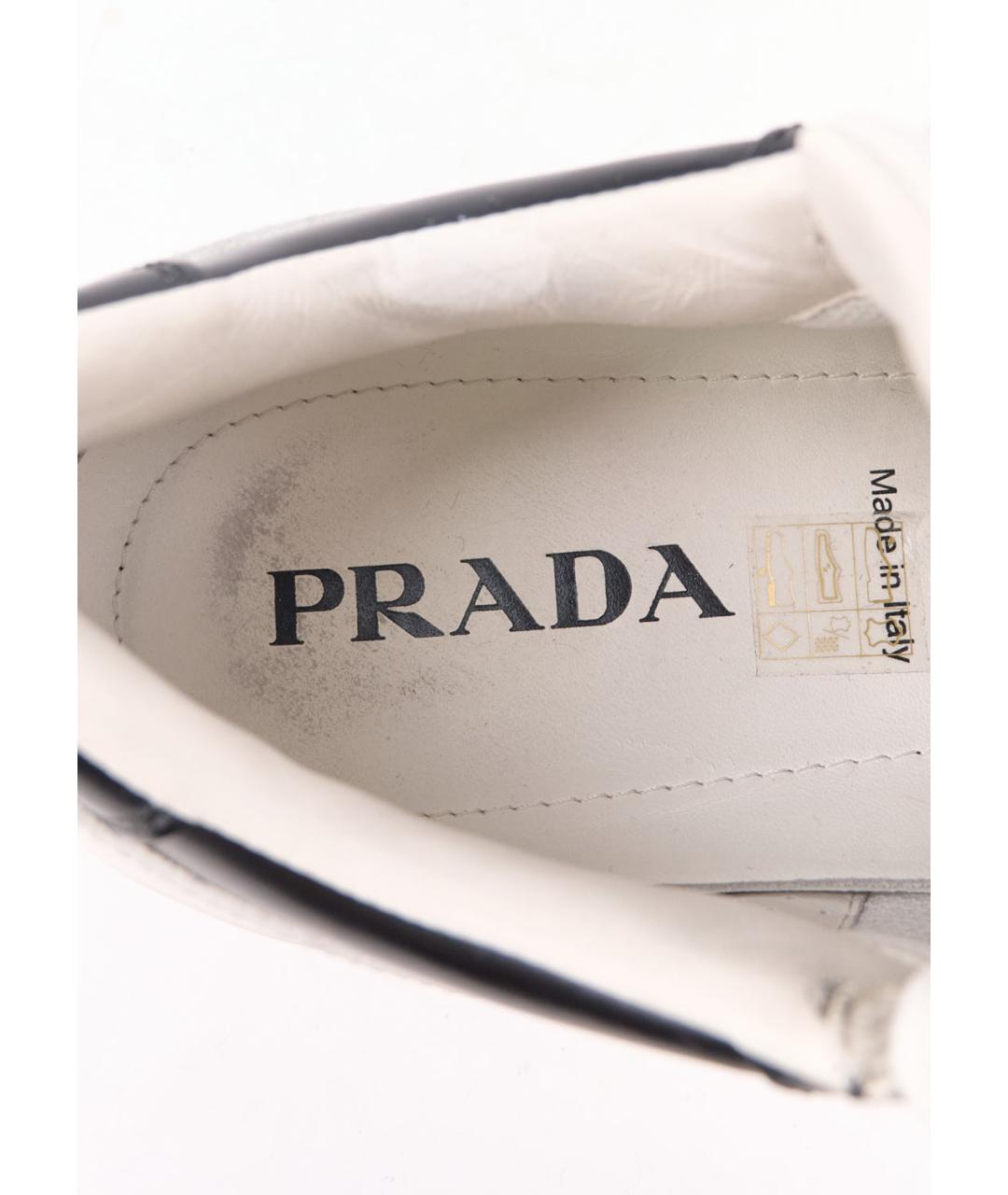 PRADA Белые кожаные низкие кроссовки / кеды, фото 5