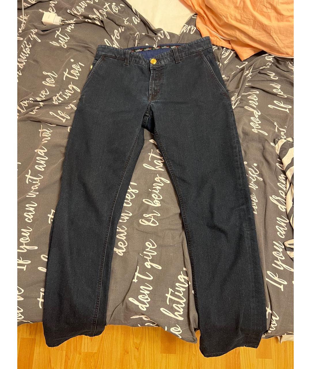 STEFANO RICCI Темно-синие хлопковые прямые джинсы, фото 9