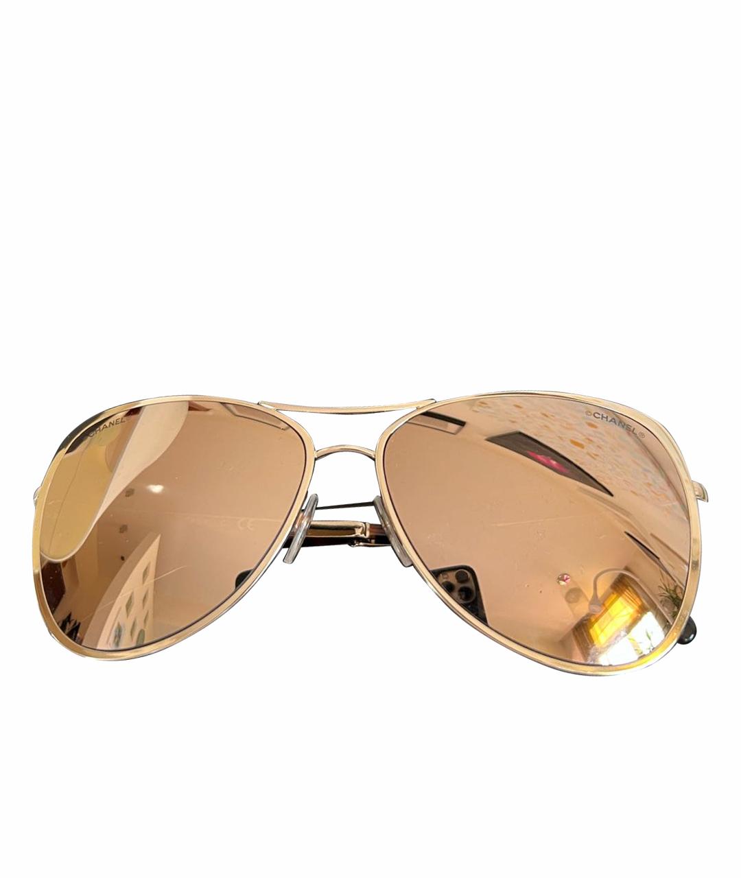 CHANEL Золотые металлические солнцезащитные очки, фото 1