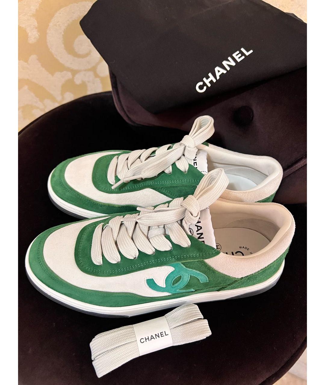 CHANEL PRE-OWNED Зеленые кожаные кеды, фото 8