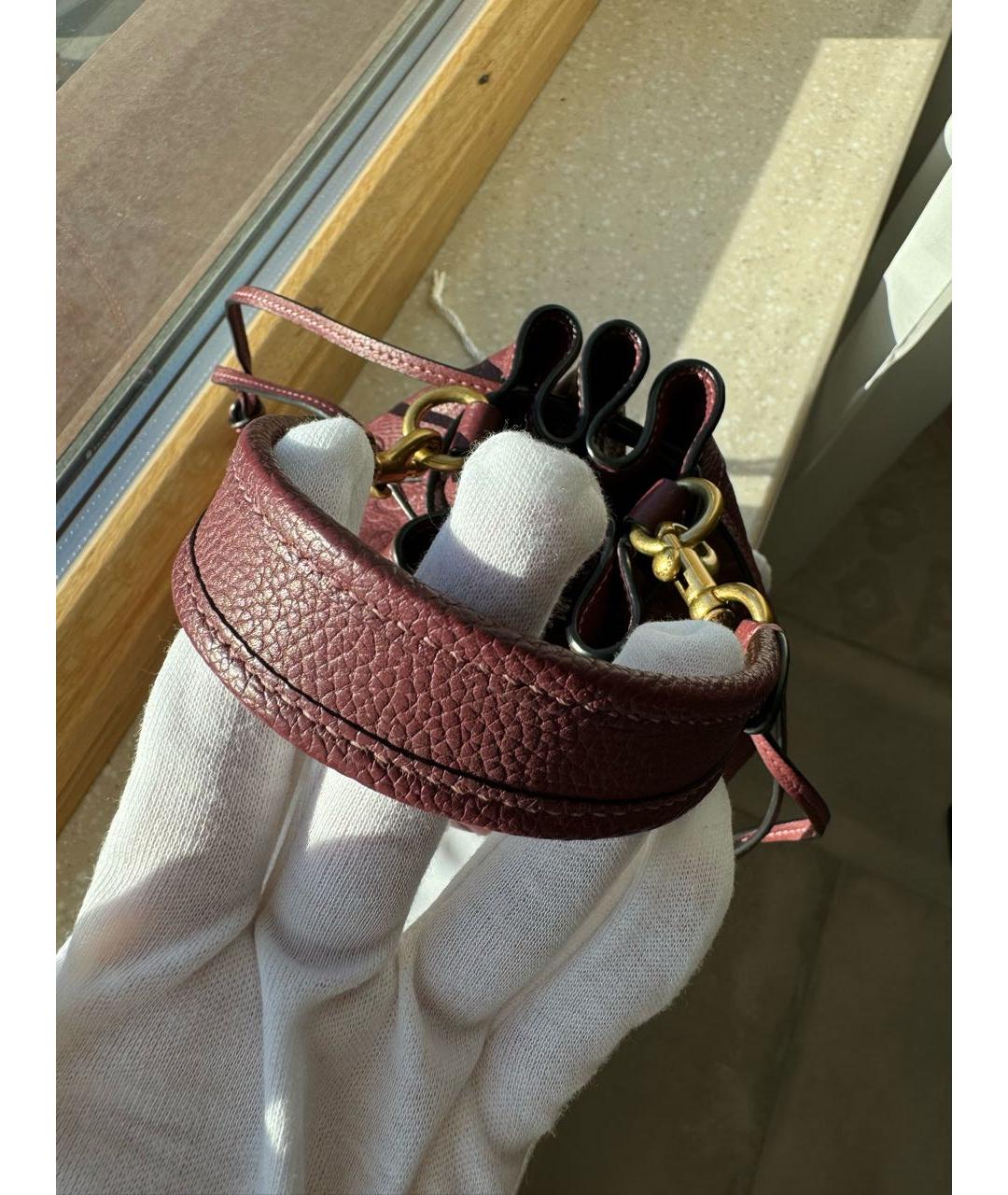 COACH Бордовая кожаная сумка с короткими ручками, фото 2