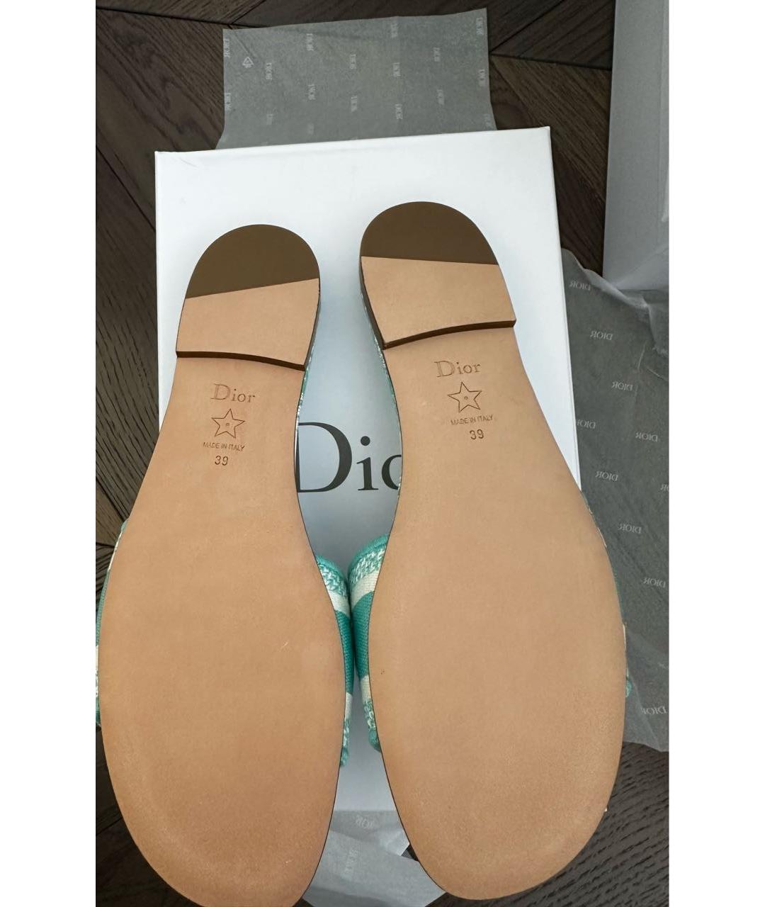 CHRISTIAN DIOR PRE-OWNED Бирюзовые текстильные шлепанцы, фото 4