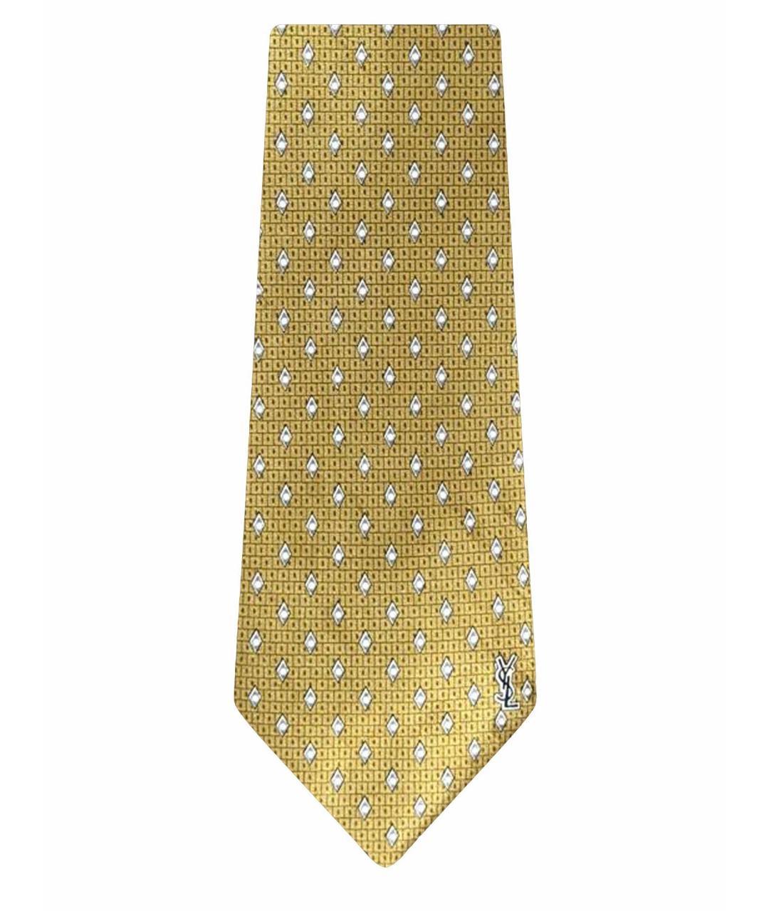 SAINT LAURENT Золотой шелковый галстук, фото 1