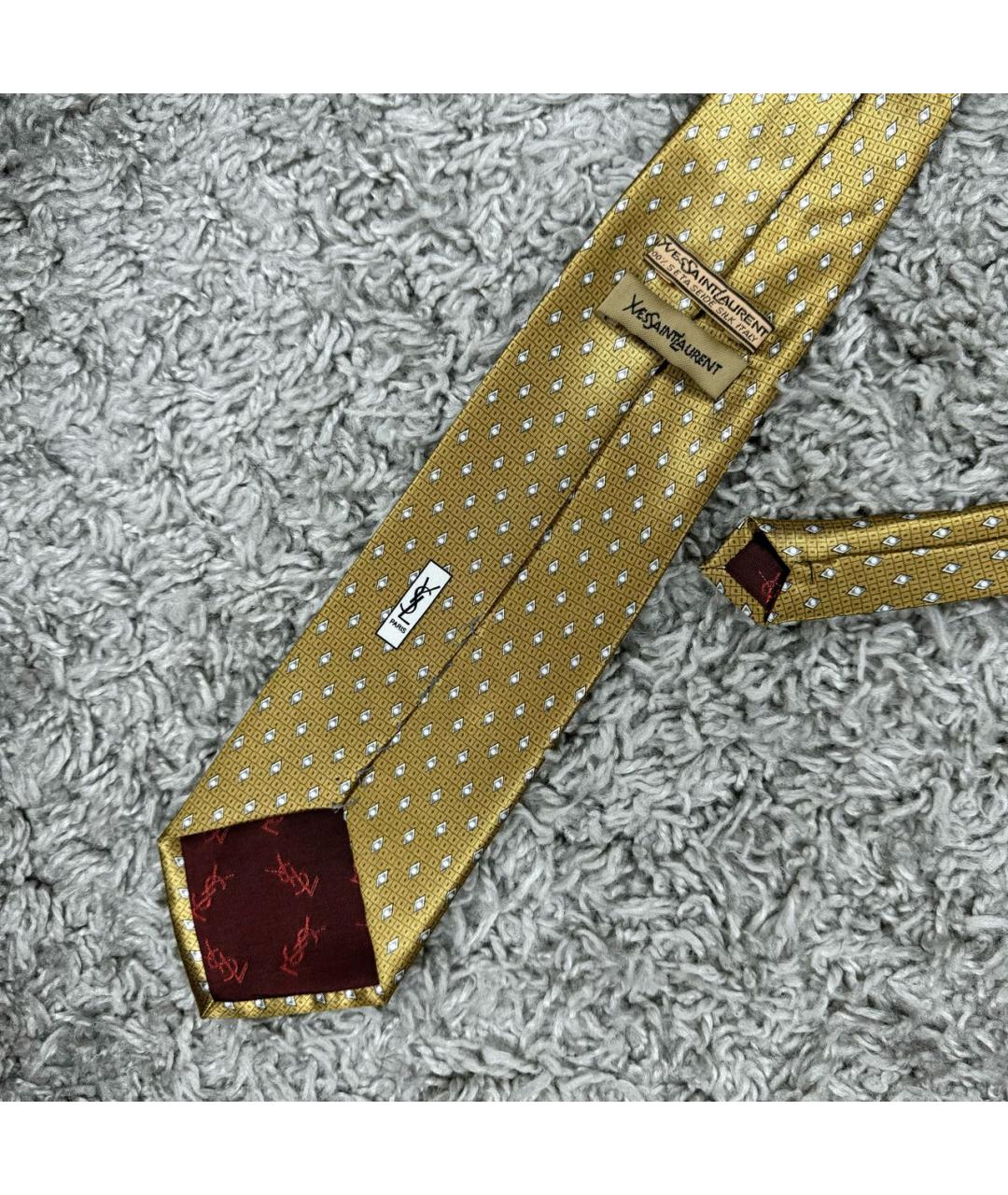 SAINT LAURENT Золотой шелковый галстук, фото 3